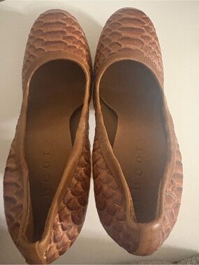 Theory Brown Textured Leather Slip-On Flats